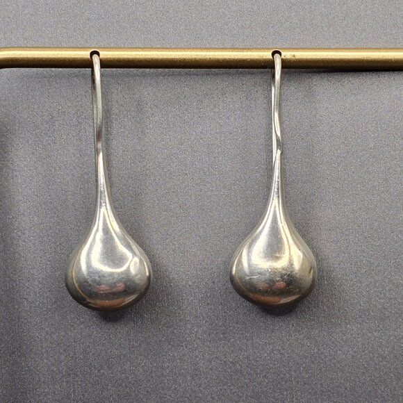 VTG Sterling Silver 925 Dangle Puffy Teardrop Earrings 1.25" Signed AVC - Picture 7 of 7